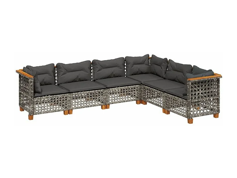 Salon de jardin 6 pcs avec coussins gris résine tressée