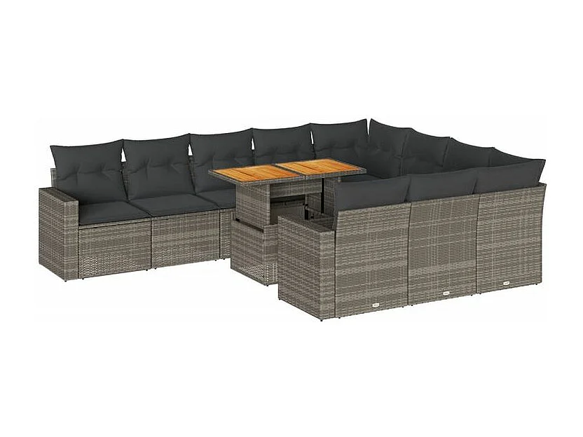 Salon de jardin 11 pcs avec coussins gris résine tressée