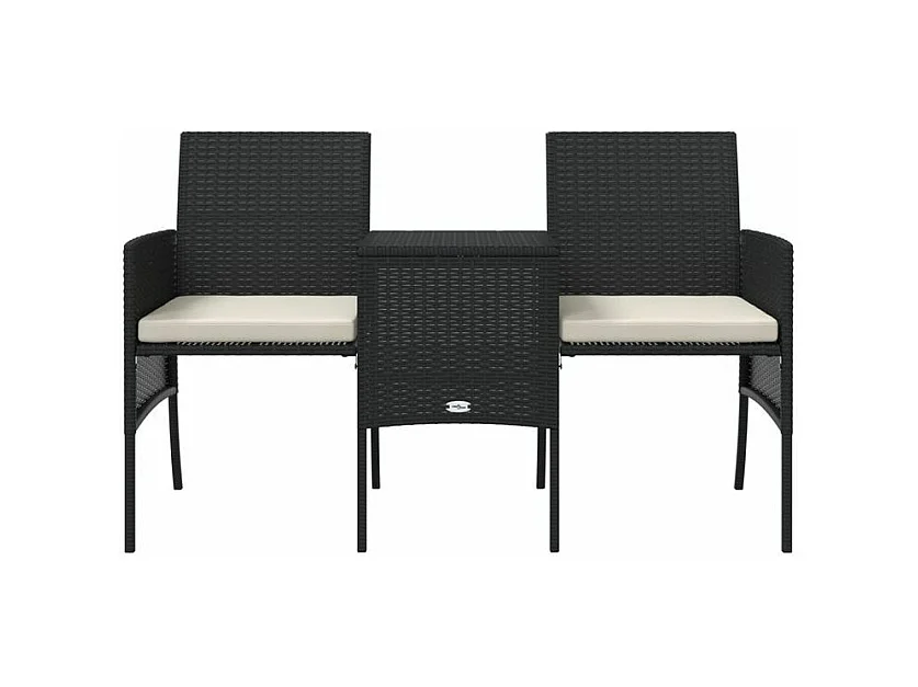 Canapé de jardin 2 places avec table et tabourets noir rotin