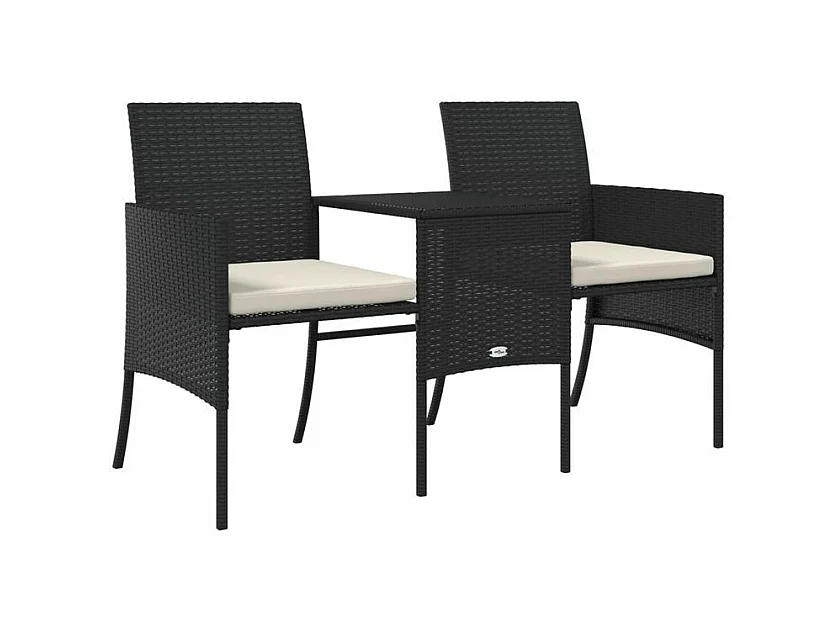 Canapé de jardin 2 places avec table et tabourets noir rotin