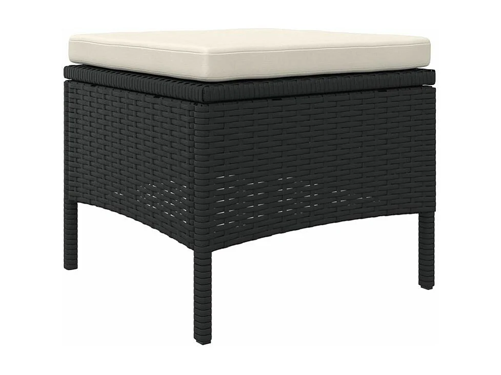 Canapé de jardin 2 places avec table et tabourets noir rotin