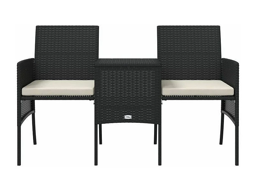 Canapé de jardin 2 places avec table et tabourets noir rotin