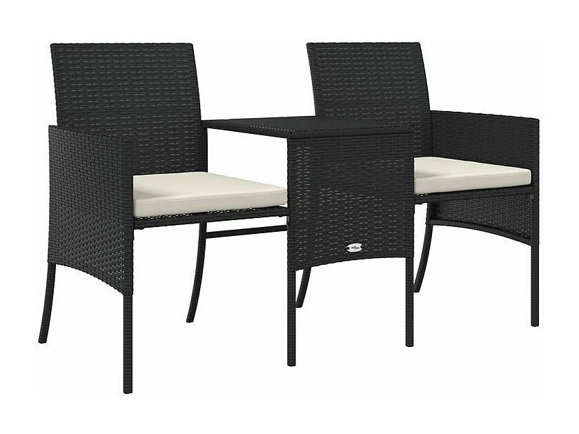 Canapé de jardin 2 places avec table et tabourets noir rotin