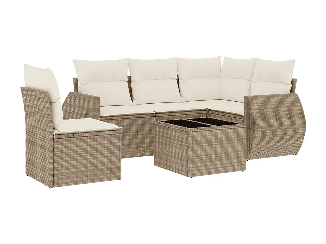 Salon de jardin avec coussins 6 pcs beige résine tressée