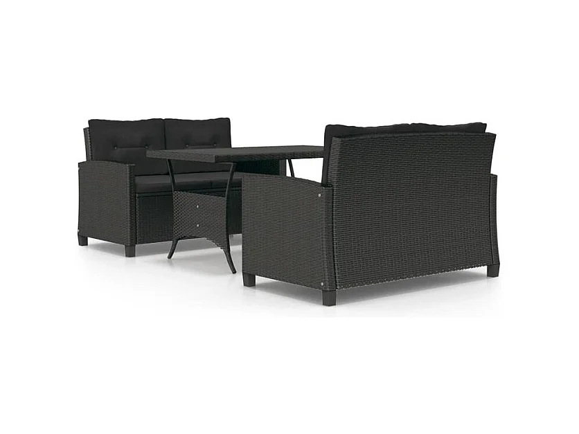 Ensemble à manger de jardin coussins noirs 3 pcs Résine tressée