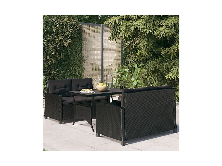 Ensemble à manger de jardin coussins noirs 3 pcs Résine tressée