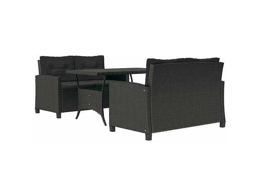 Ensemble à manger de jardin coussins noirs 3 pcs Résine tressée