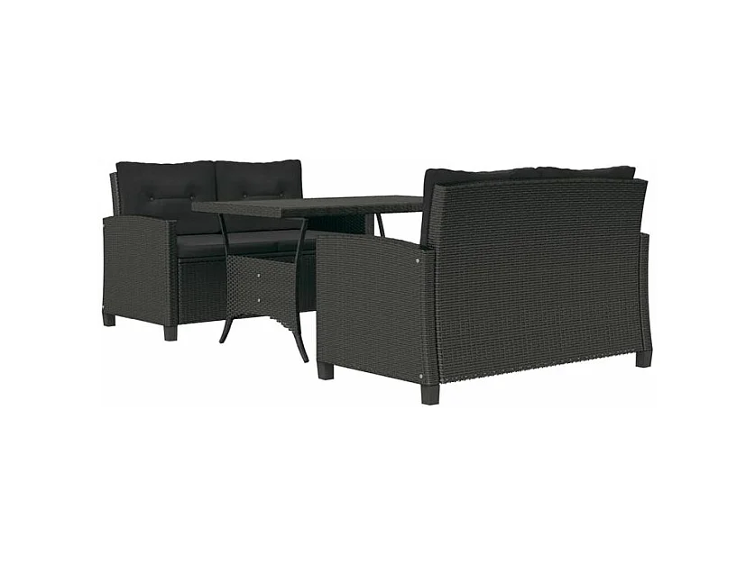 Ensemble à manger de jardin coussins noirs 3 pcs Résine tressée