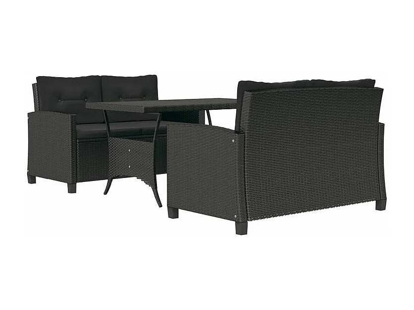 Ensemble à manger de jardin coussins noirs 3 pcs Résine tressée