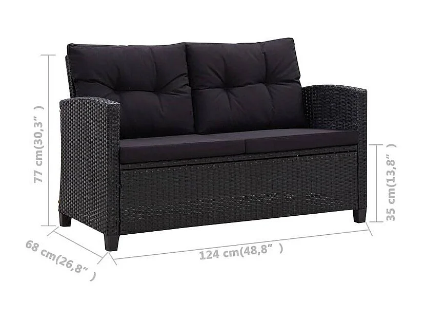 Ensemble à manger de jardin coussins noirs 3 pcs Résine tressée