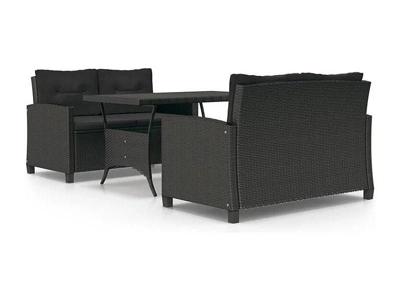 Ensemble à manger de jardin coussins noirs 3 pcs Résine tressée