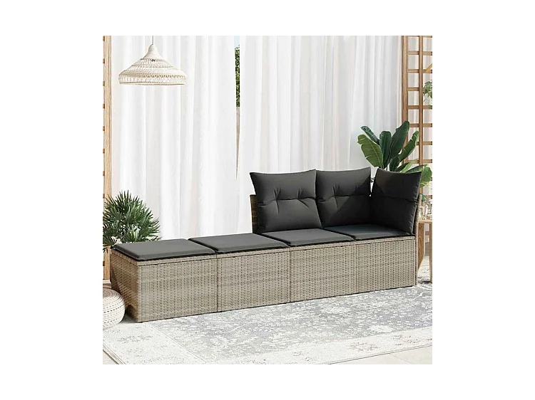 Salon de jardin 2 pcs avec coussins gris clair polyrotin acacia