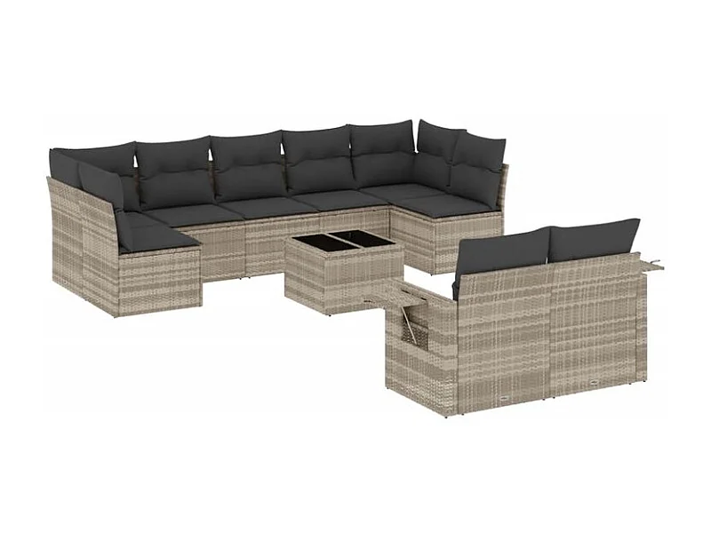 Salon de jardin avec coussins 10 pcs gris clair résine tressée