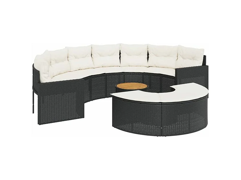 Salon de jardin 3 pcs demi-rond noir résine tressée