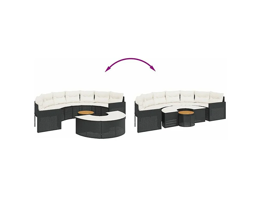 Salon de jardin 3 pcs demi-rond noir résine tressée