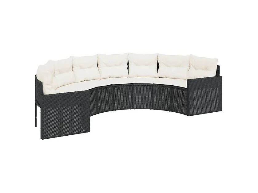 Salon de jardin 3 pcs demi-rond noir résine tressée