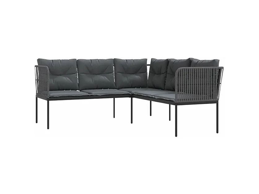 Canapé de jardin avec coussins forme de L noir acier textilène