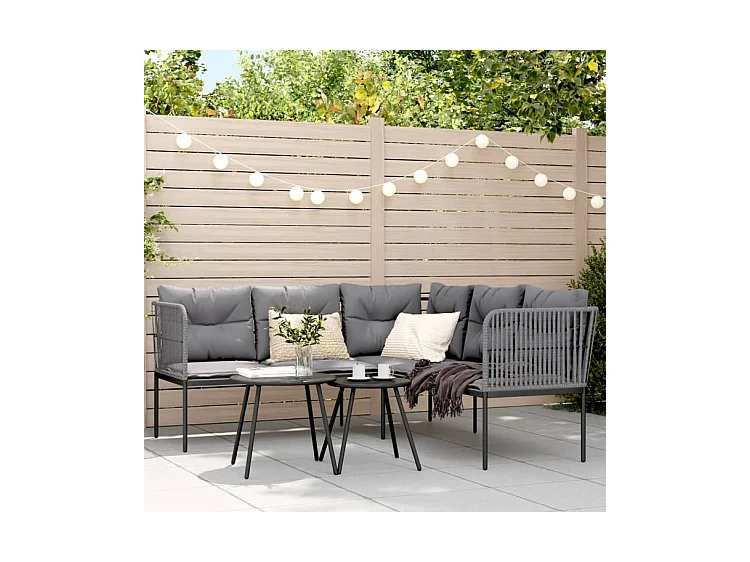 Canapé de jardin avec coussins forme de L noir acier textilène