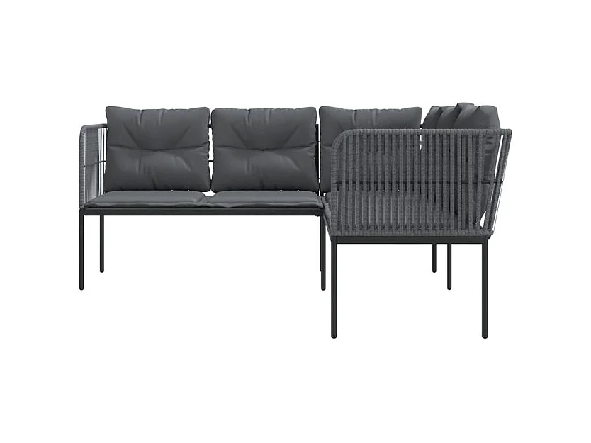 Canapé de jardin avec coussins forme de L noir acier textilène