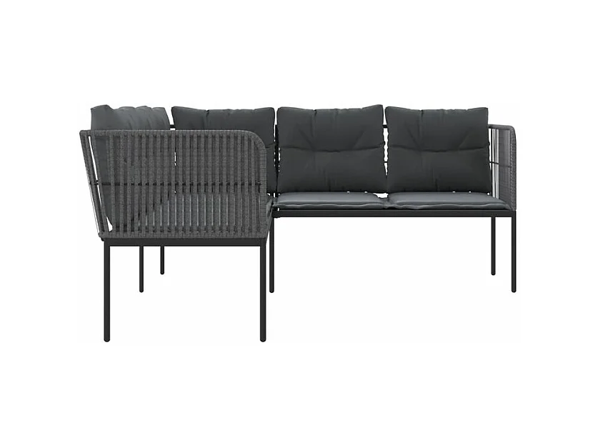 Canapé de jardin avec coussins forme de L noir acier textilène