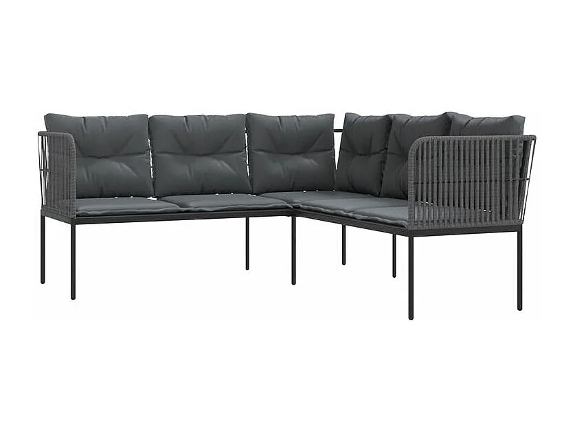 Canapé de jardin avec coussins forme de L noir acier textilène