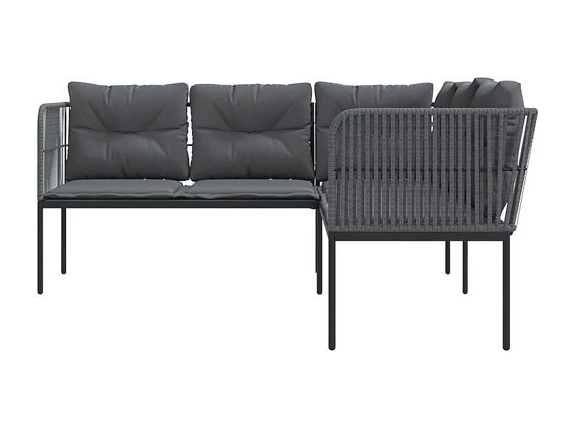 Canapé de jardin avec coussins forme de L noir acier textilène