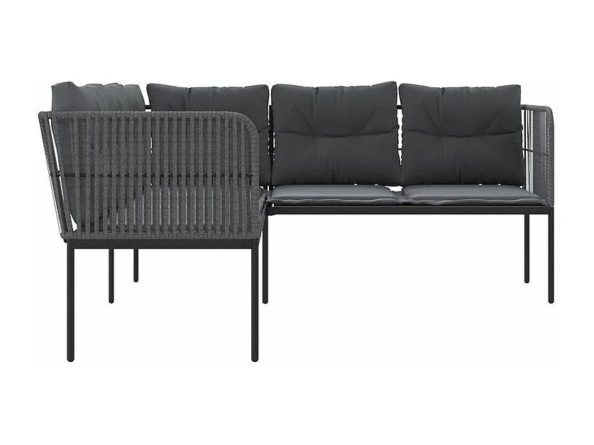 Canapé de jardin avec coussins forme de L noir acier textilène