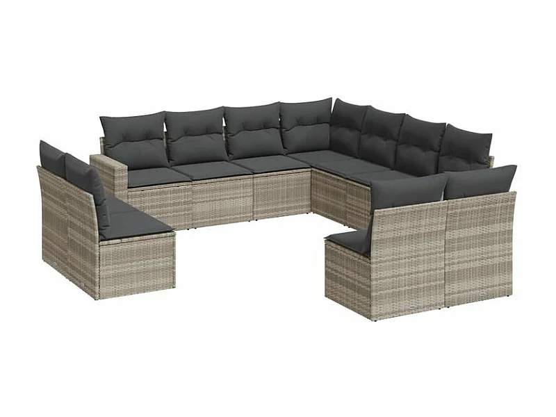 Salon de jardin 11 pcs avec coussins gris clair résine tressée