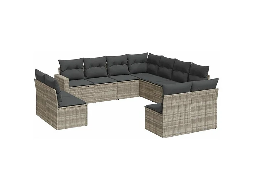Salon de jardin 11 pcs avec coussins gris clair résine tressée