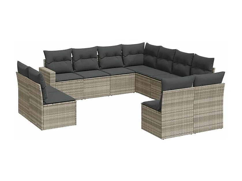 Salon de jardin 11 pcs avec coussins gris clair résine tressée