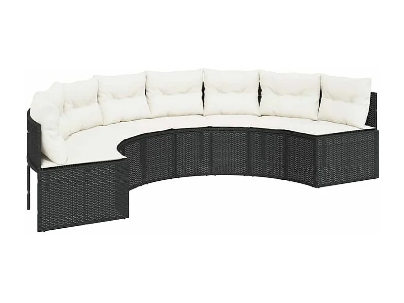 Canapé de jardin avec coussins demi-rond noir résine tressée