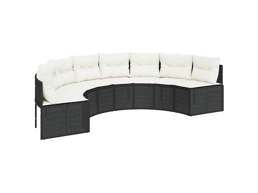 Canapé de jardin avec coussins demi-rond noir résine tressée