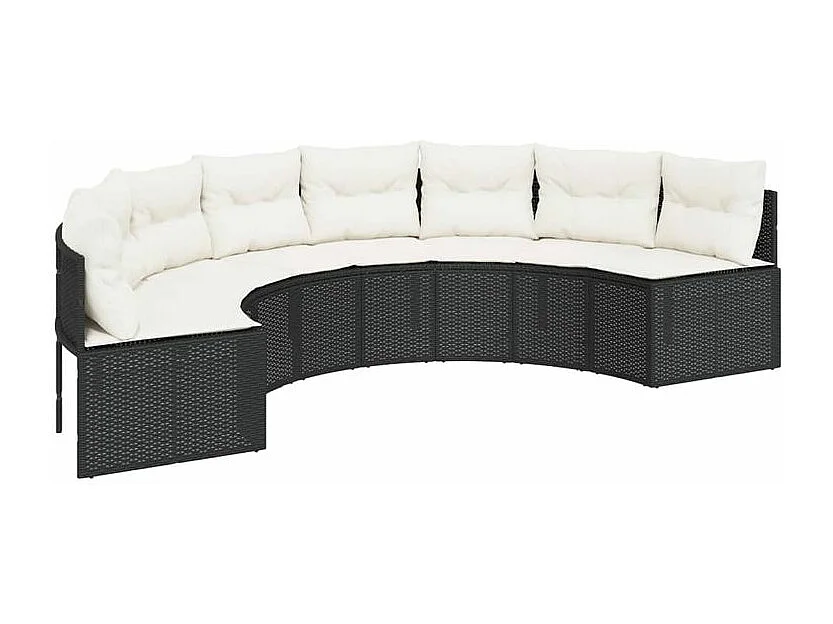 Canapé de jardin avec coussins demi-rond noir résine tressée
