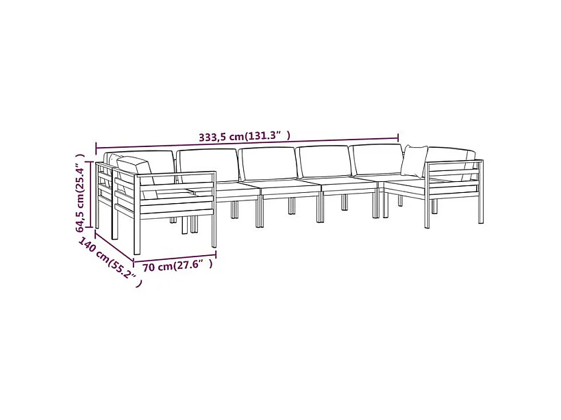 Salon de jardin 7 pcs avec coussins Aluminium Anthracite