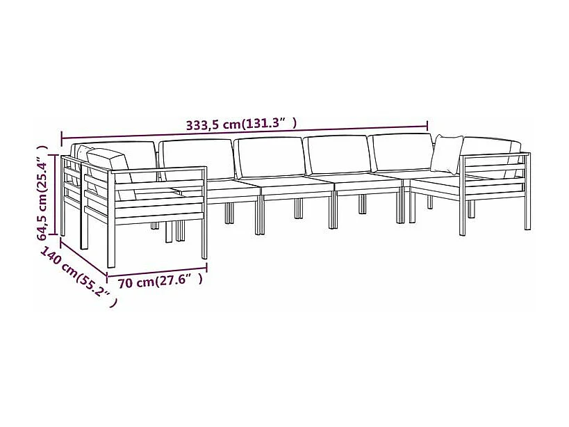 Salon de jardin 7 pcs avec coussins Aluminium Anthracite