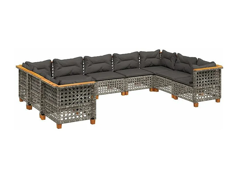 Salon de jardin 9 pcs avec coussins gris résine tressée