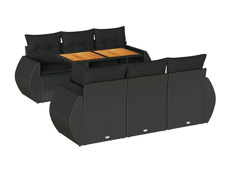 Salon de jardin 7 pcs avec coussins noir résine tressée