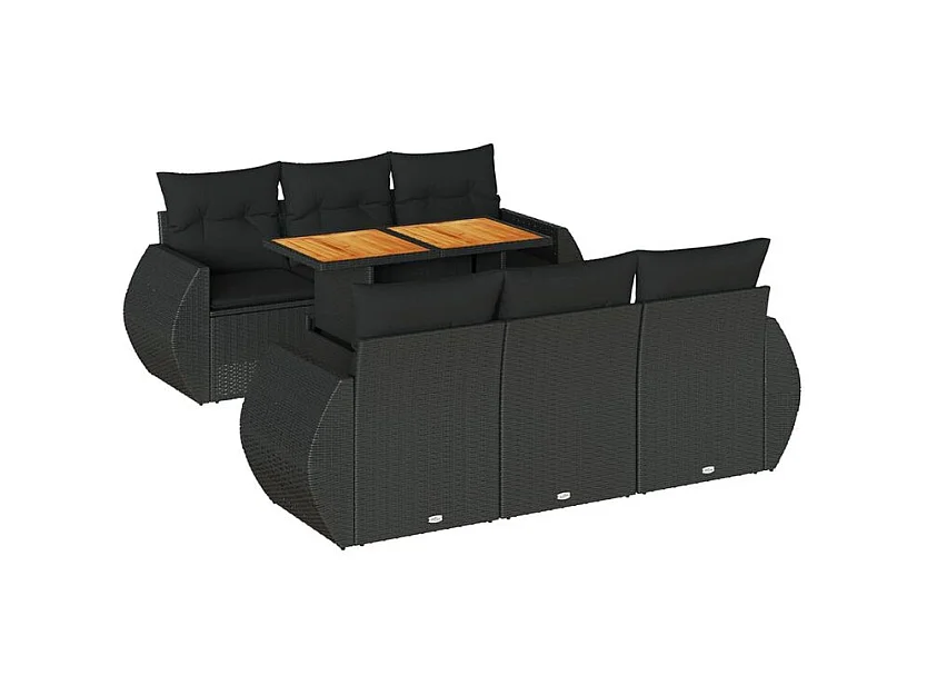 Salon de jardin 7 pcs avec coussins noir résine tressée