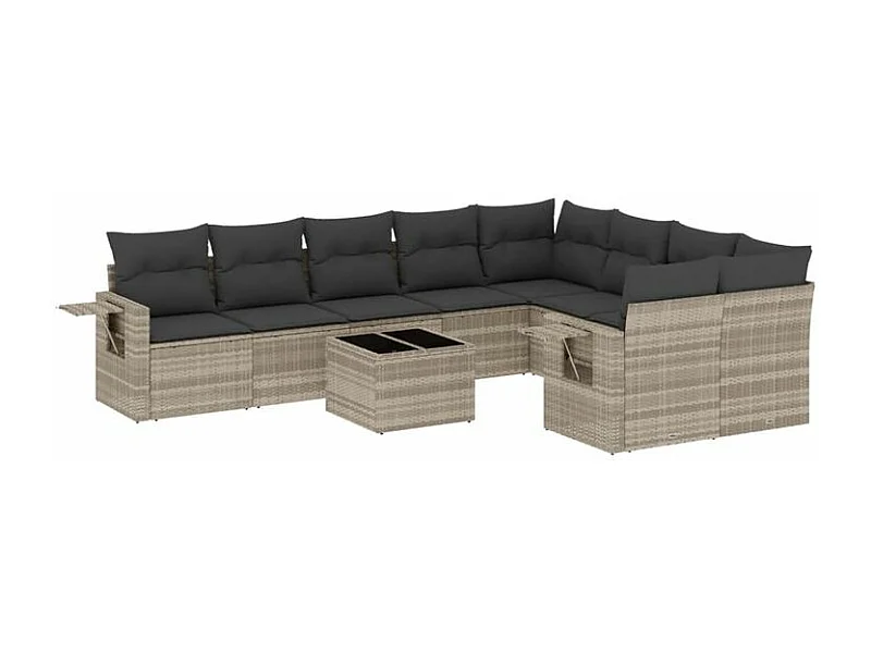 Salon de jardin avec coussins 10 pcs gris clair résine tressée