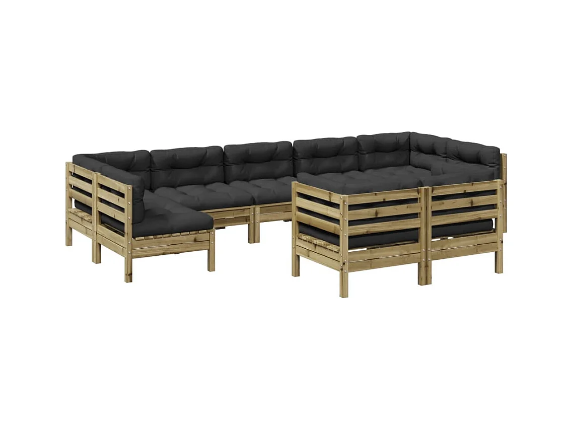 Salon de jardin 9 pcs avec coussins bois de pin imprégné