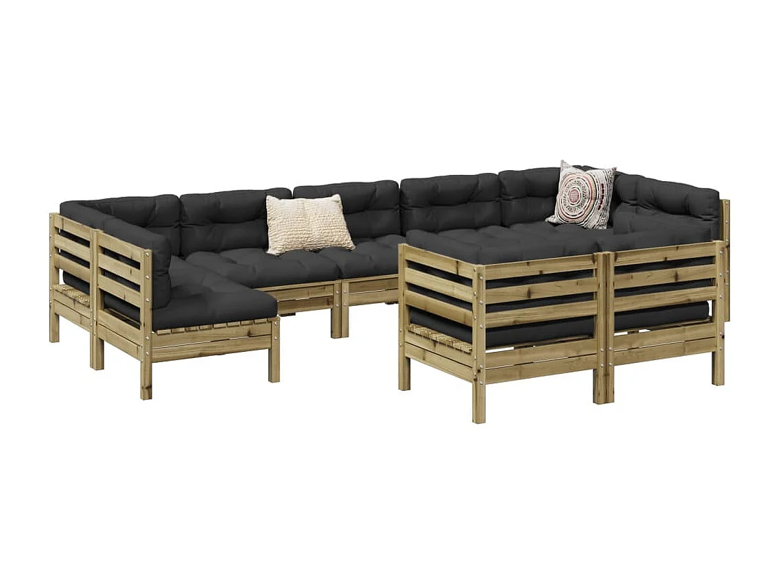 Salon de jardin 9 pcs avec coussins bois de pin imprégné