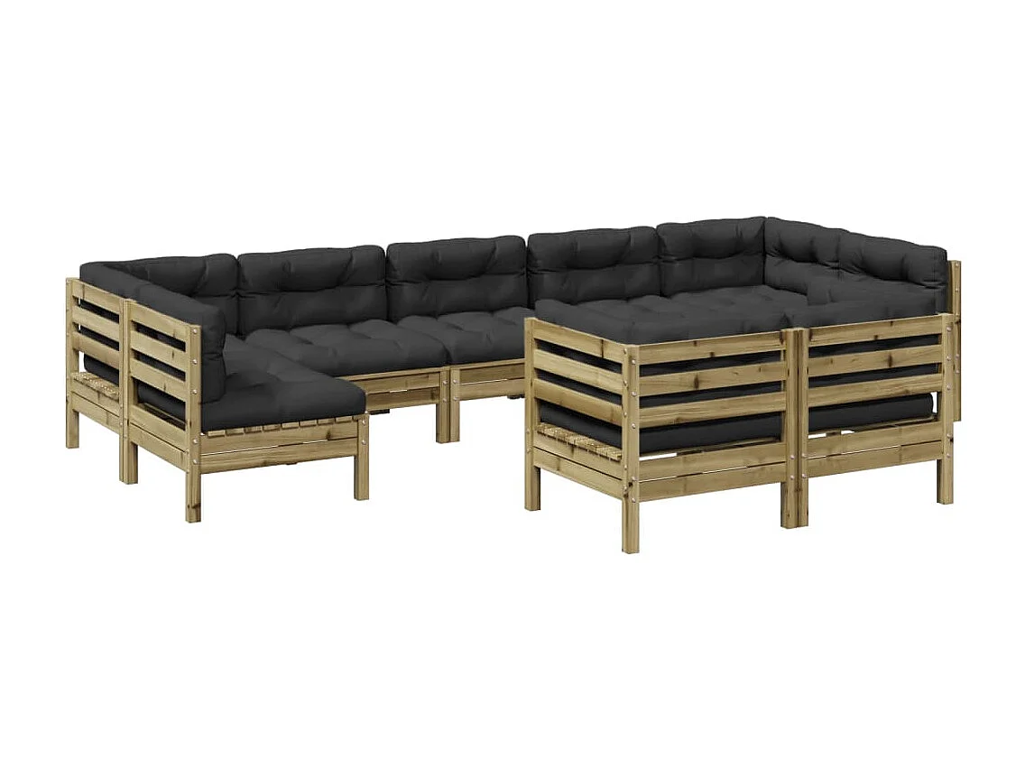 Salon de jardin 9 pcs avec coussins bois de pin imprégné