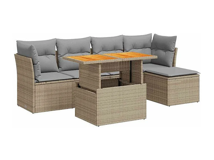 Salon de jardin avec coussins 6 pcs beige résine tressée