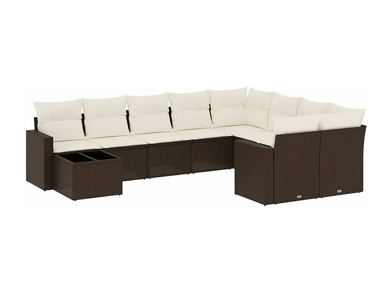 Salon de jardin 10 pcs avec coussins marron résine tressée