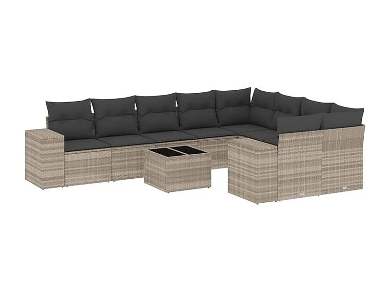 Salon de jardin avec coussins 10 pcs gris clair résine tressée