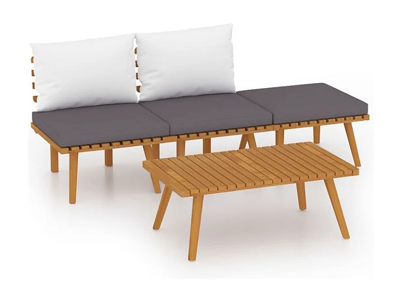 Salon de jardin 4 pcs avec coussins Bois d'acacia solide