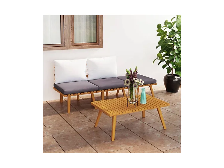 Salon de jardin 4 pcs avec coussins Bois d'acacia solide