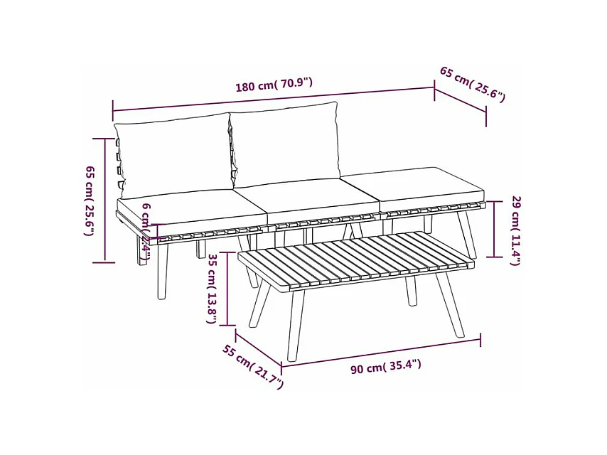 Salon de jardin 4 pcs avec coussins Bois d'acacia solide
