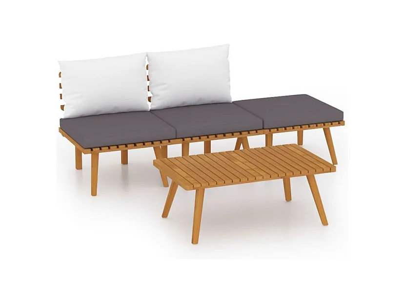 Salon de jardin 4 pcs avec coussins Bois d'acacia solide