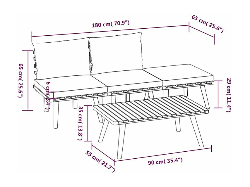 Salon de jardin 4 pcs avec coussins Bois d'acacia solide
